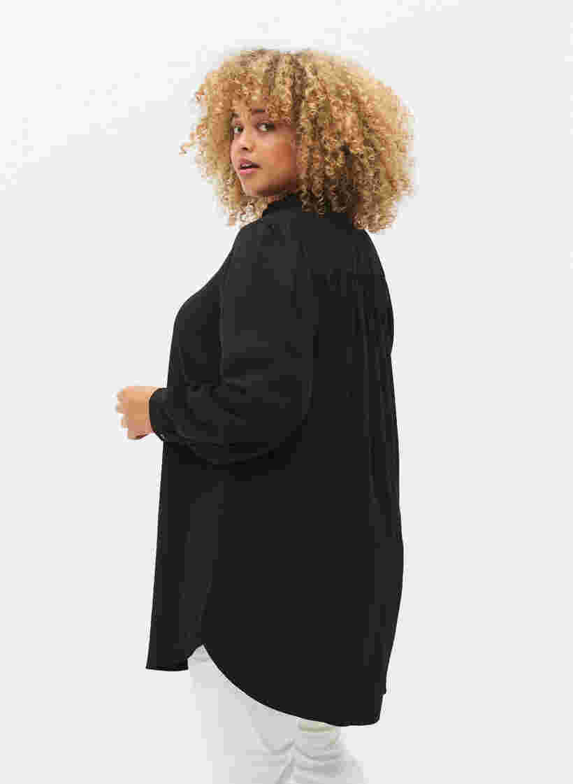 Tuniek met lange mouwen en ruchekraag, Black, Model image number 1
