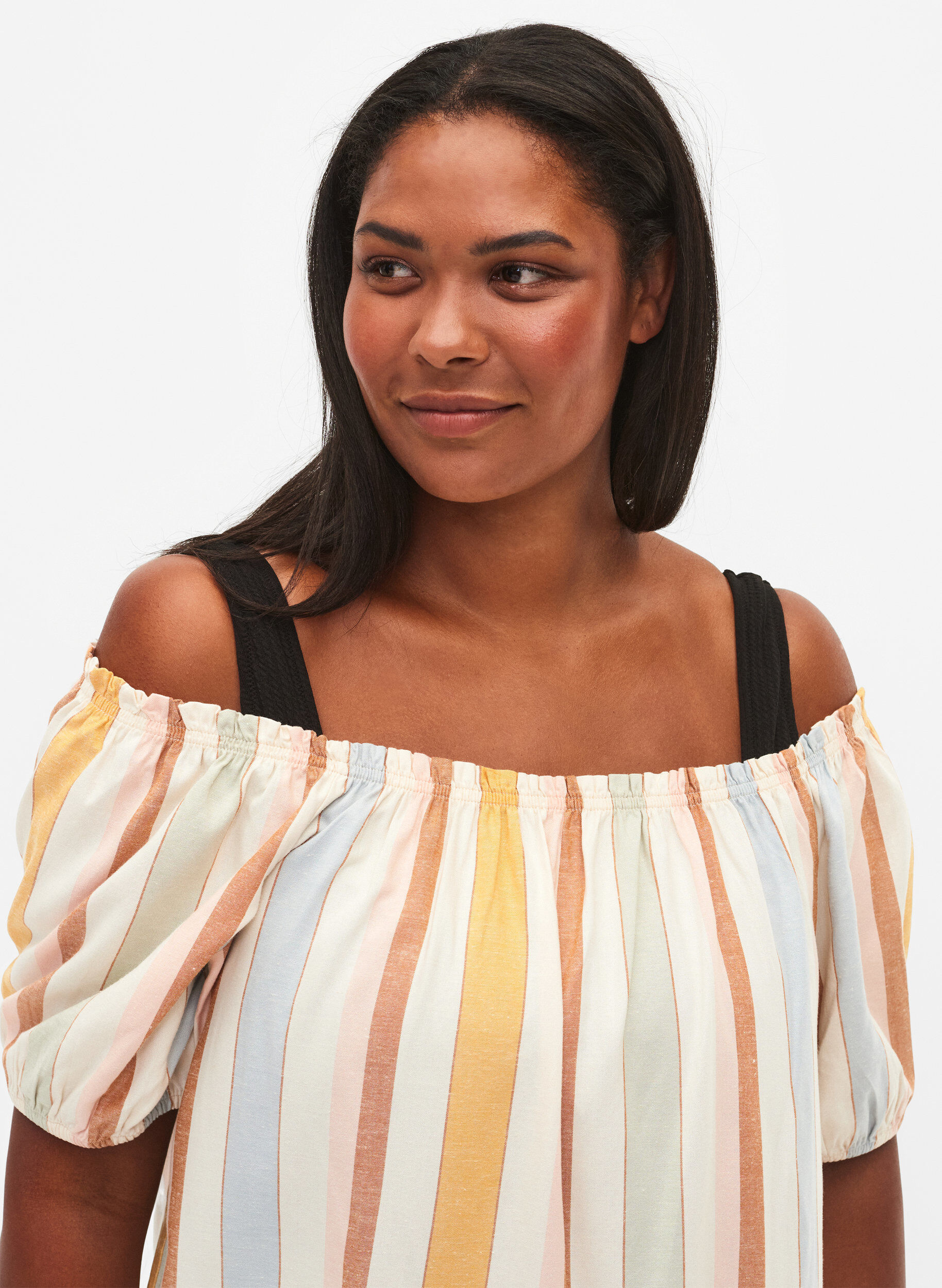 Zizzi Off-shoulder strand tuniek, Striped Jaquard, Model image number 2