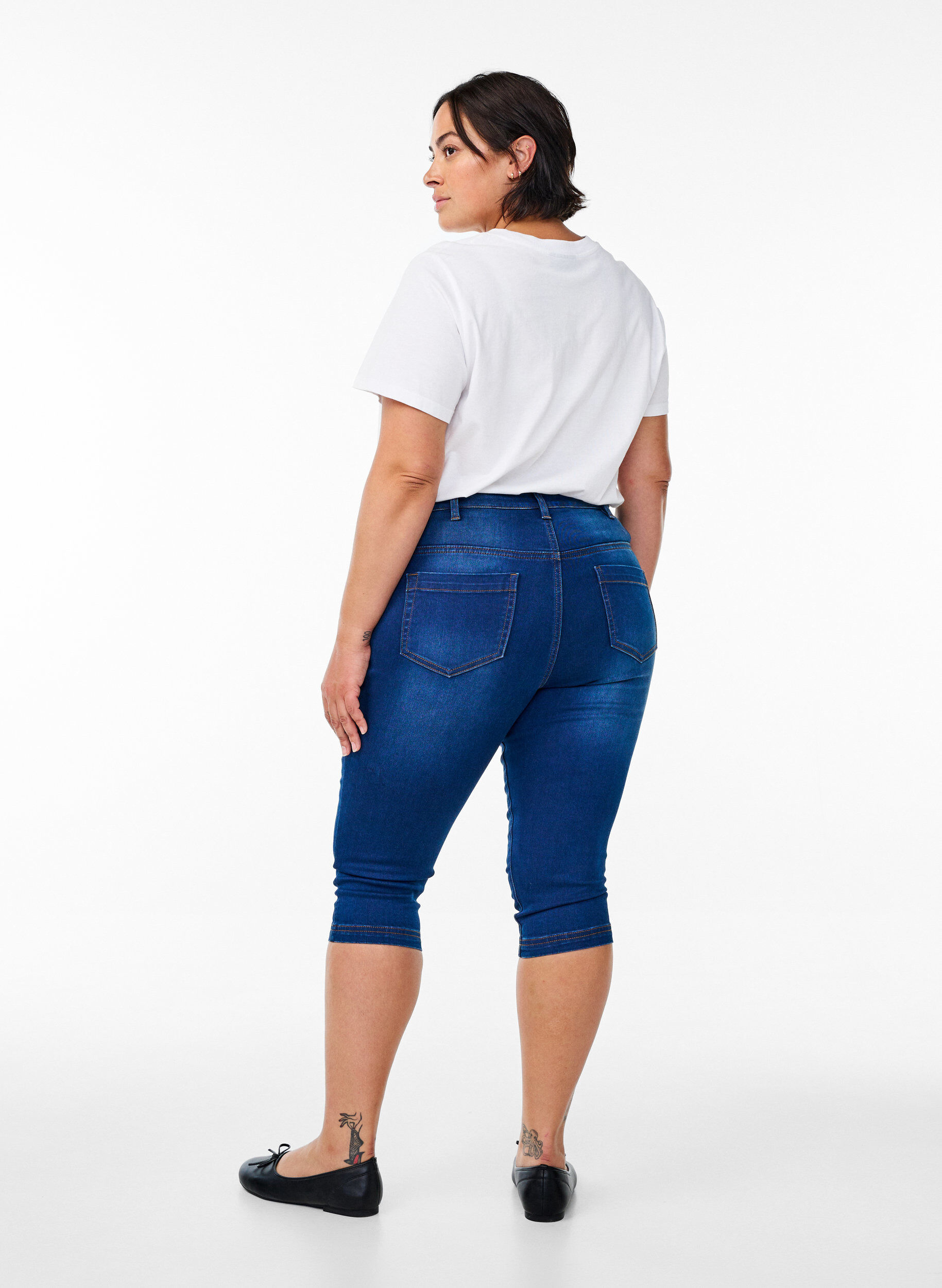 Zizzi Amy capri jeans met hoge taille en super strakke pasvorm, Blauw, Model image number 1
