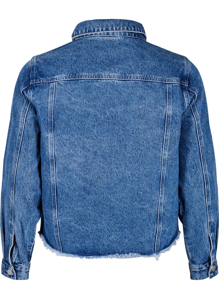 Denimjack met strasssteentjes en een rauwe zoom, Blauw, Packshot image number 1