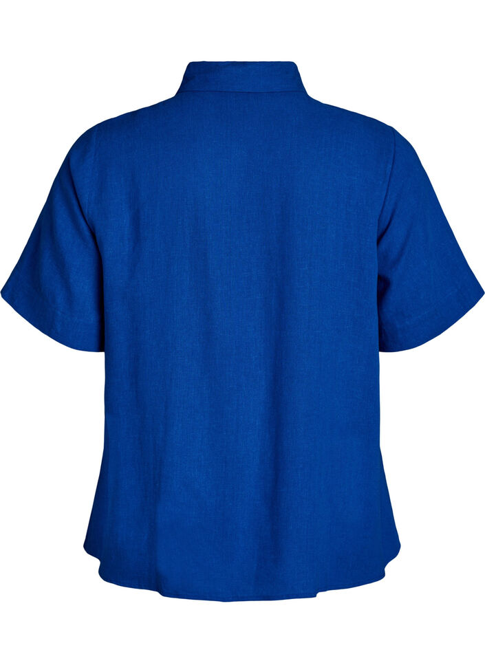Shirt met korte mouwen in linnen en viscose, Blauw, Packshot image number 1
