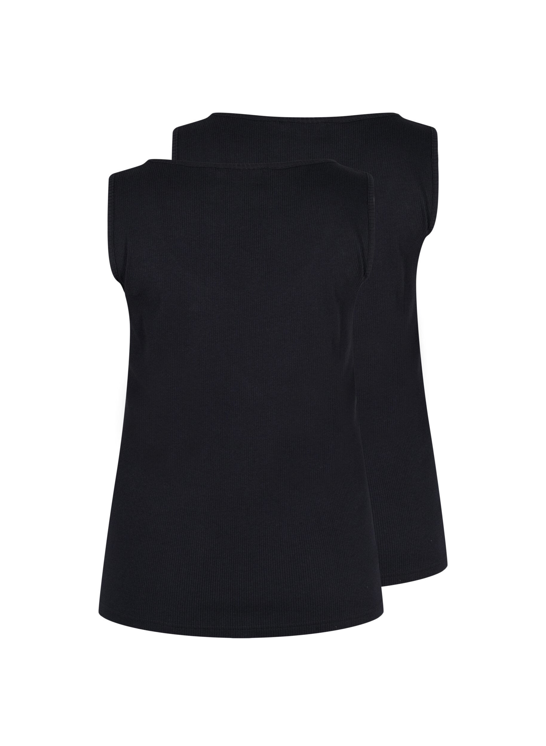 Zizzi 2-pack basic tanktops in rib, Black/Black, Packshot image number 1
