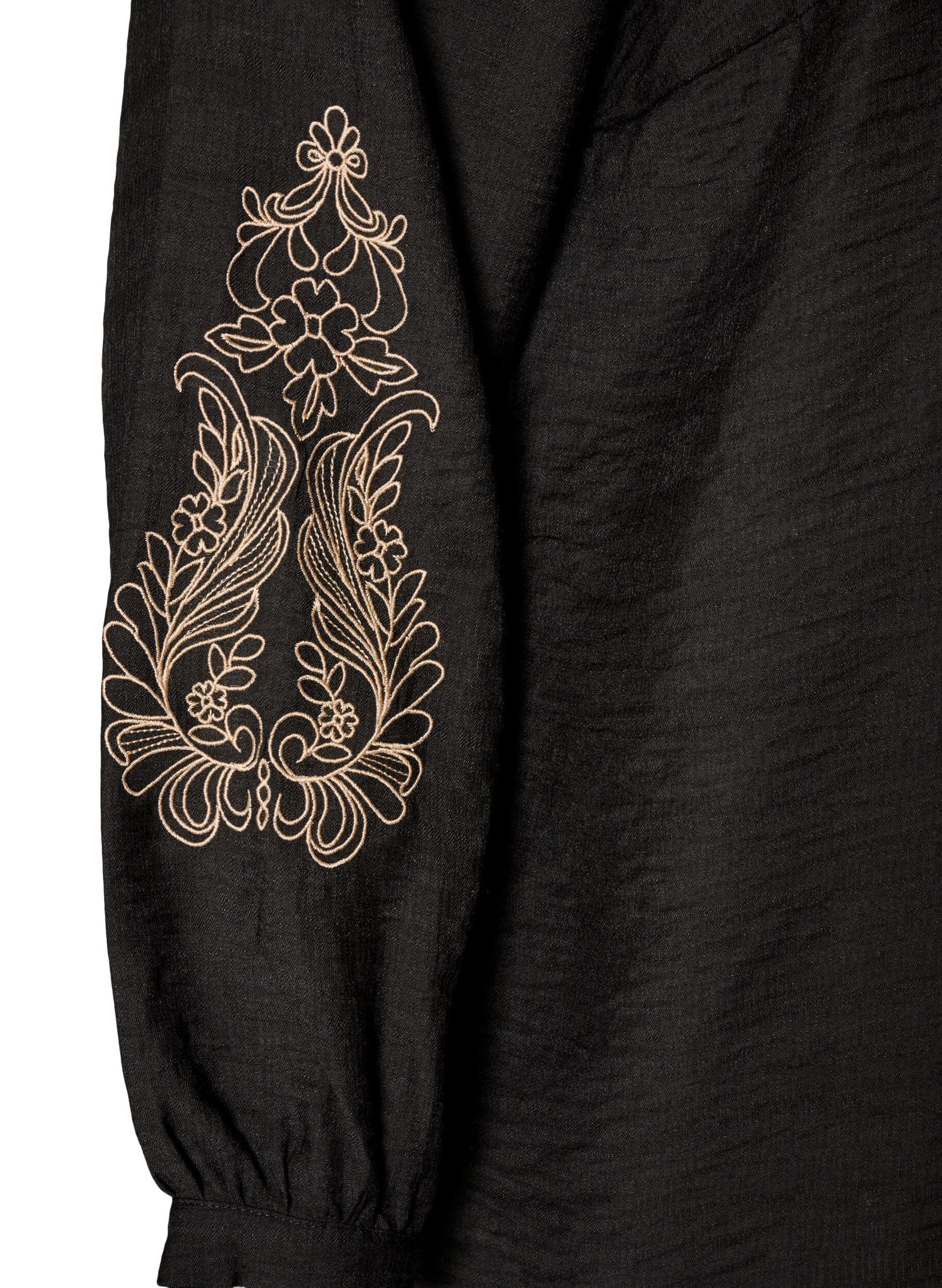 ZizziViscose shirt met geborduurde mouwen, Zwart, Packshot image number 3