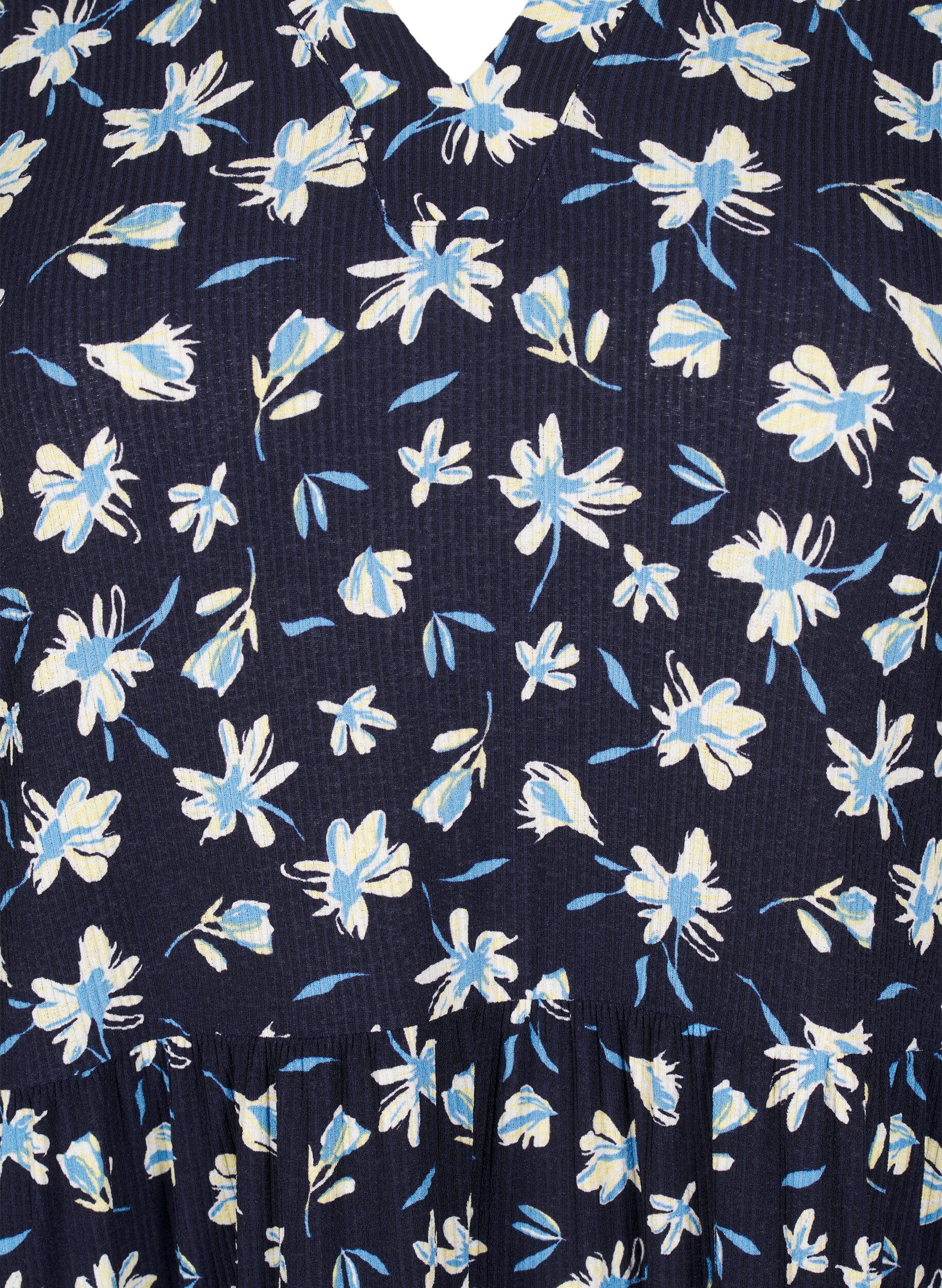 Zizzi Korte A-lijn jurk met bloemenprint, Blauw, Packshot image number 2