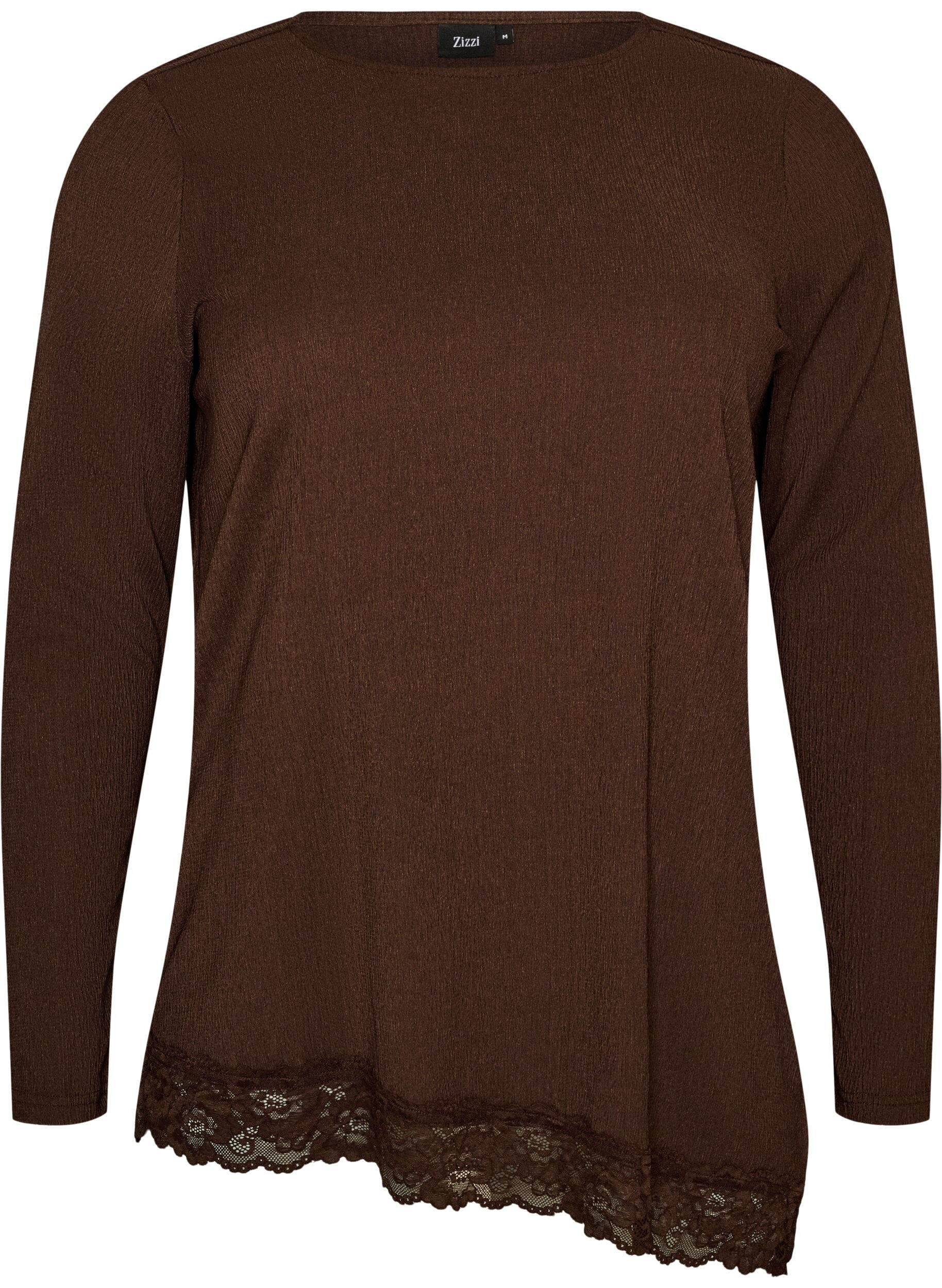 ZizziJersey blouse met asymmetrische kanten rand, Bruin, Packshot image number 0