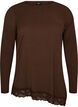 Jersey blouse met asymmetrische kanten rand, Bruin, Packshot image number 0