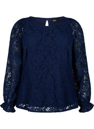 Kanten blouse met lange mouwen, Navy Blazer