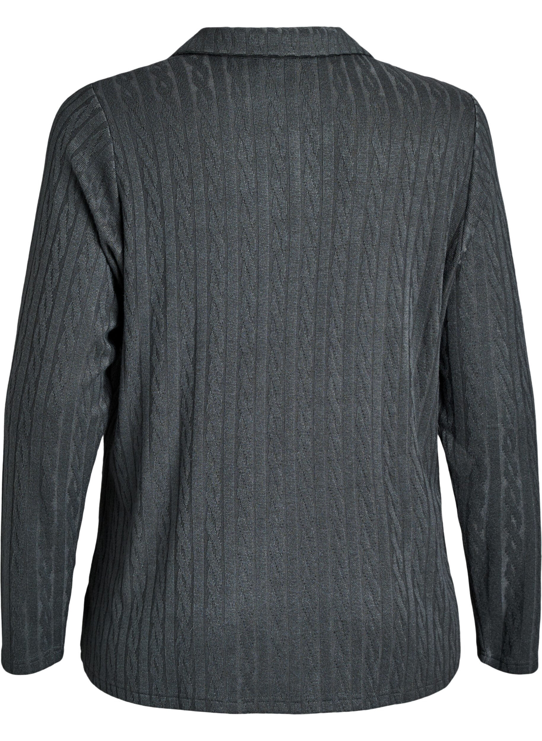 Zizzi Gebreide blouse met kraag en kabelpatroon, Groen, Packshot image number 1