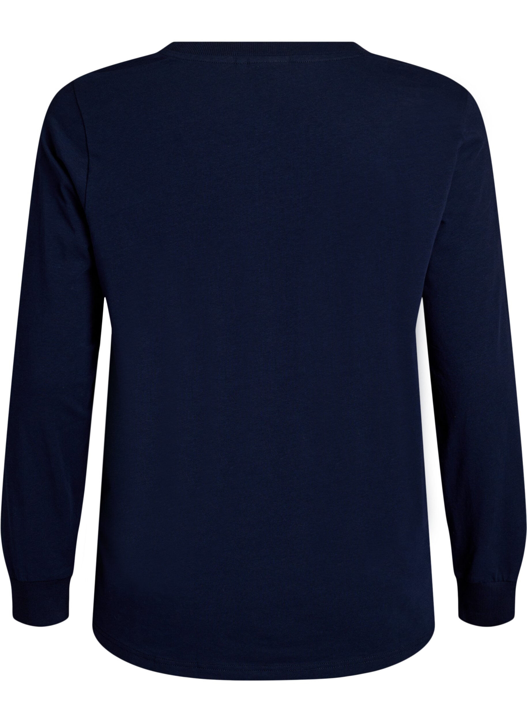 Zizzi Pyjamatop met lange mouwen in zachte katoenen jersey, Blauw, Packshot image number 1