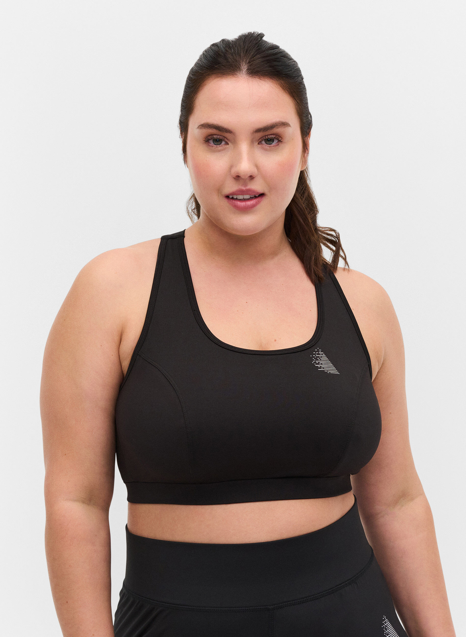 Zizzi Sporttop met effen kleur en gekruiste rug, Black, Model image number 0