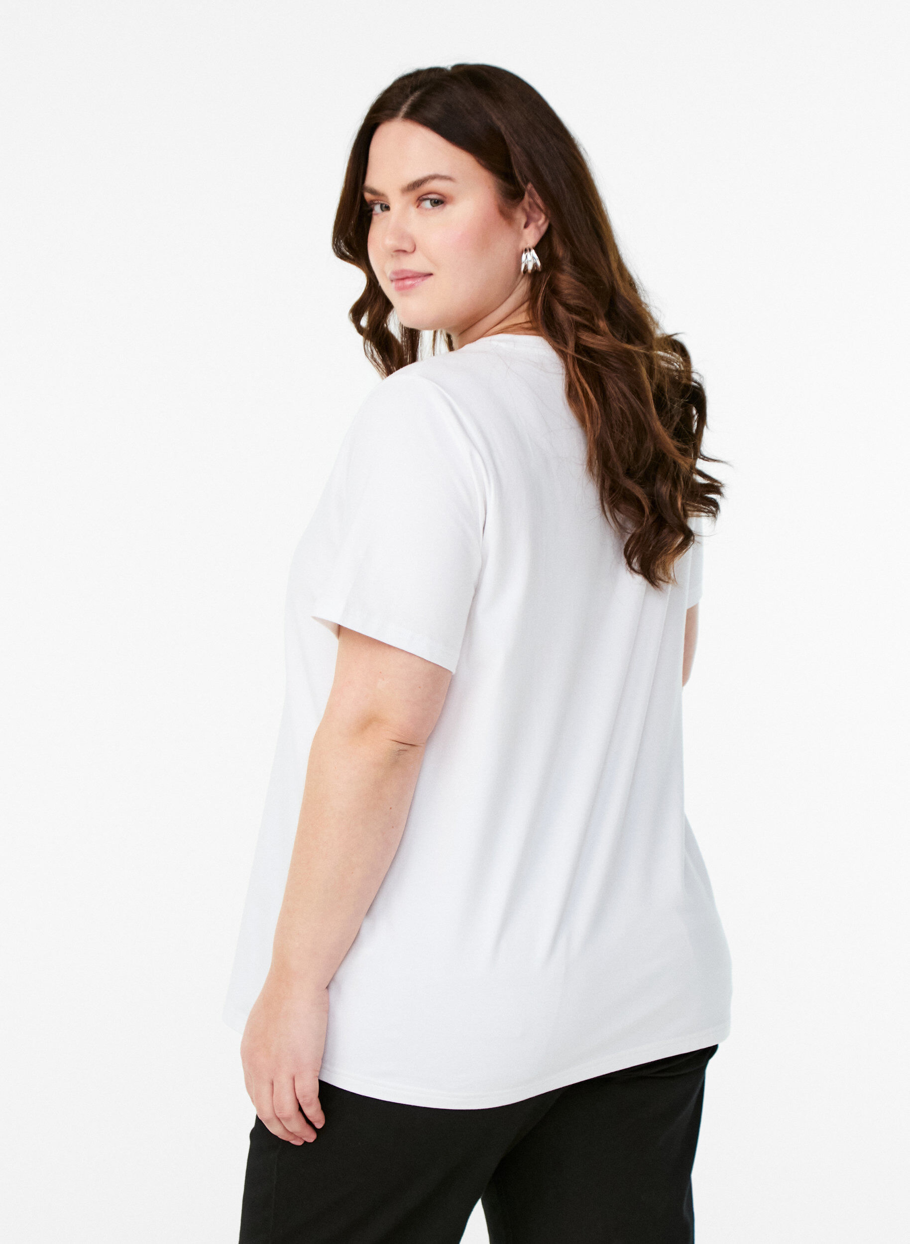 Zizzi T-shirt in biologisch katoen met bloemenprint, B. White w. Rose, Model image number 1