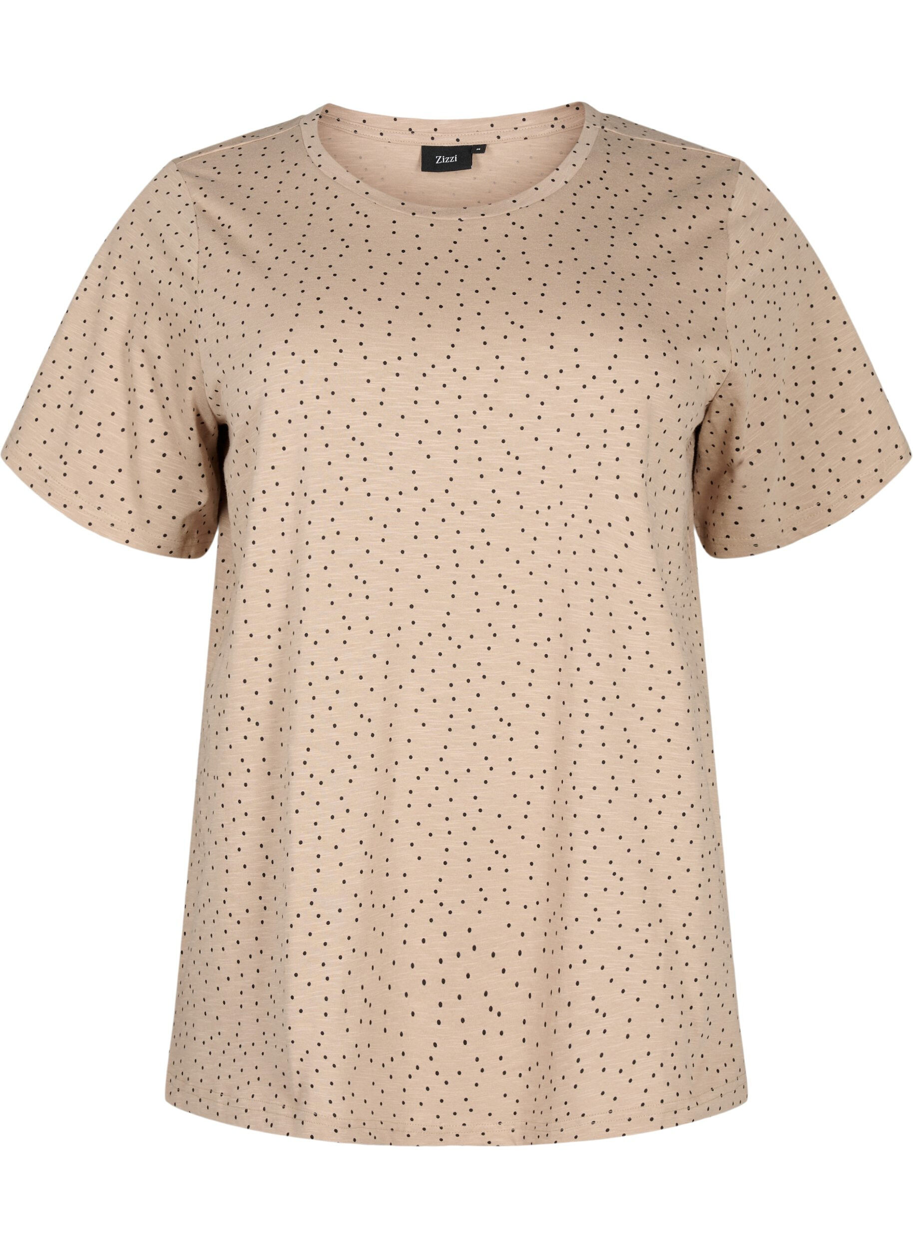 Zizzi T-shirt van biologisch katoen met stippen	, Beige, Packshot image number 0