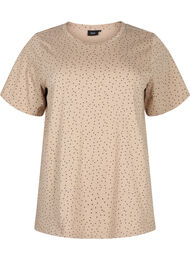 T-shirt van biologisch katoen met stippen	, Beige