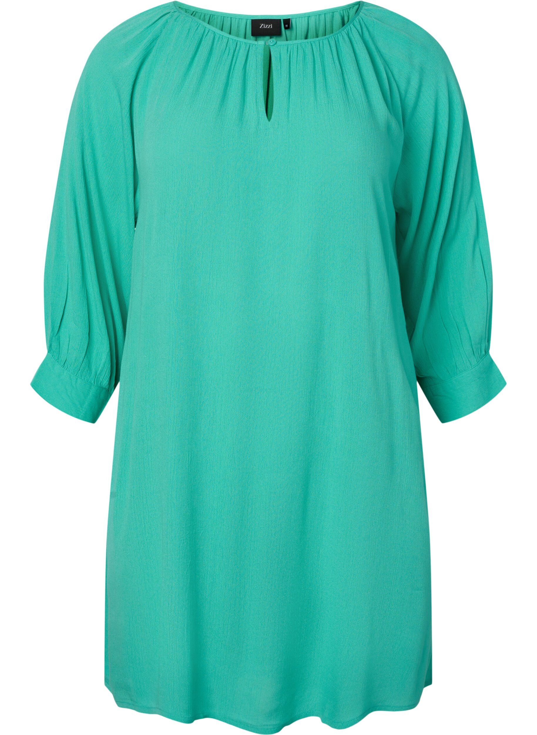 Zizzi Tuniek van viscose met 3/4-mouwen, Turquoise, Packshot image number 0