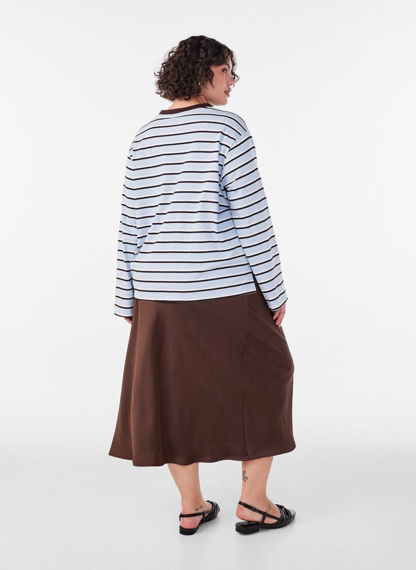 Satijnen midi rok, Bruin, Model image number 1
