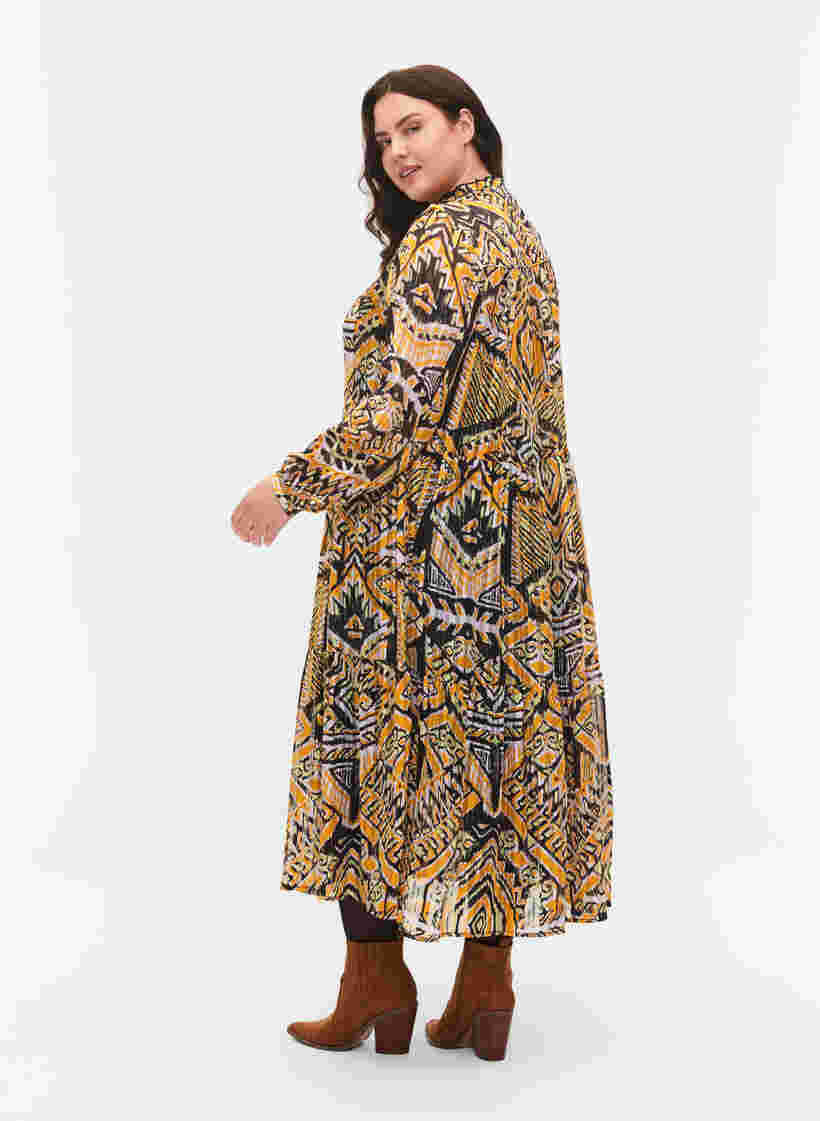 Bedrukte midi-jurk met knopen, Yellow Aztec AOP, Model image number 1