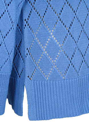 Gebreide blouse met lange mouwen en een gaatjespatroon, Blue Bonnet, Packshot image number 3