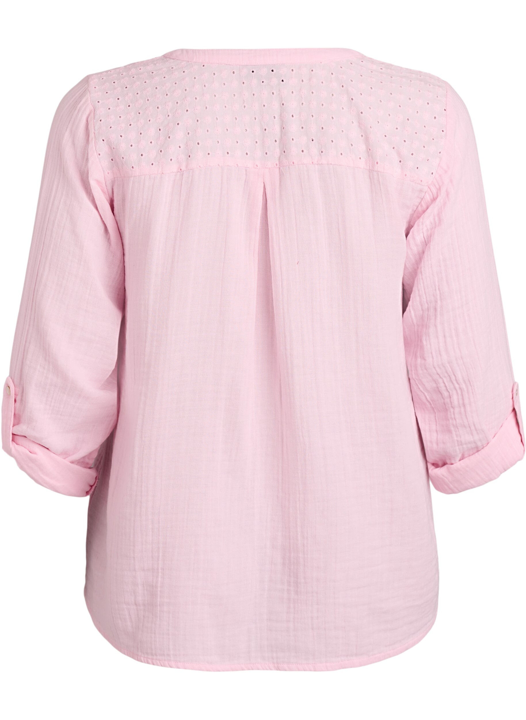 Zizzi Blouse in katoenen mousseline met broderie anglaise, Roze, Packshot image number 1