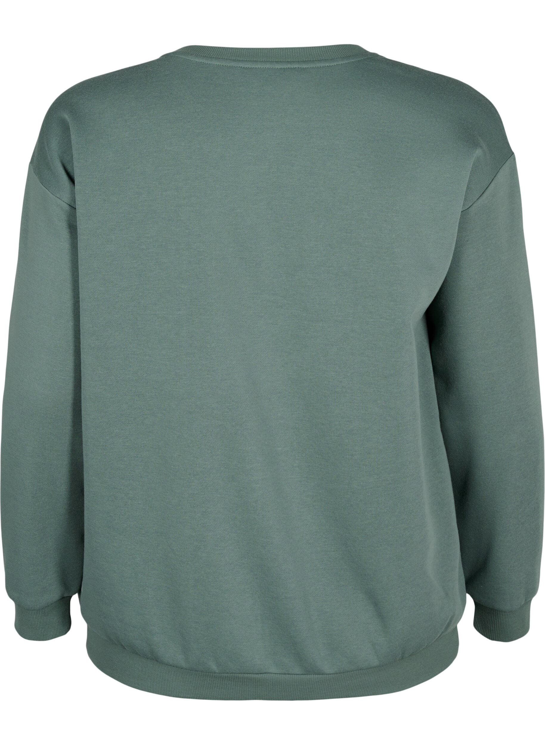 Zizzi Sweatshirt met badstof tekst, Groen, Packshot image number 1