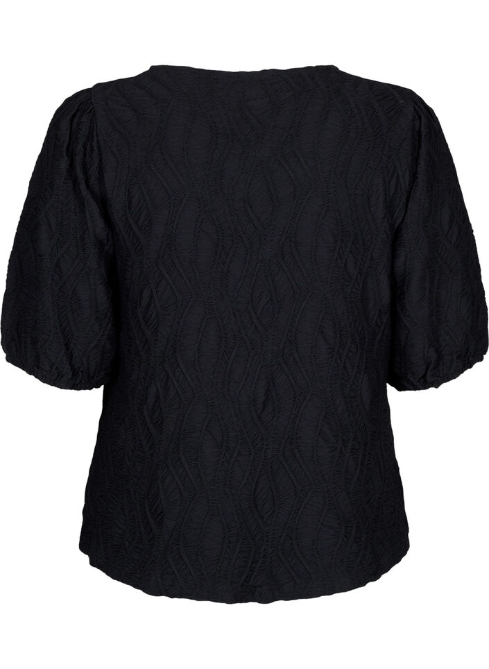 Blouse met structuur en korte mouwen, Black, Packshot image number 1
