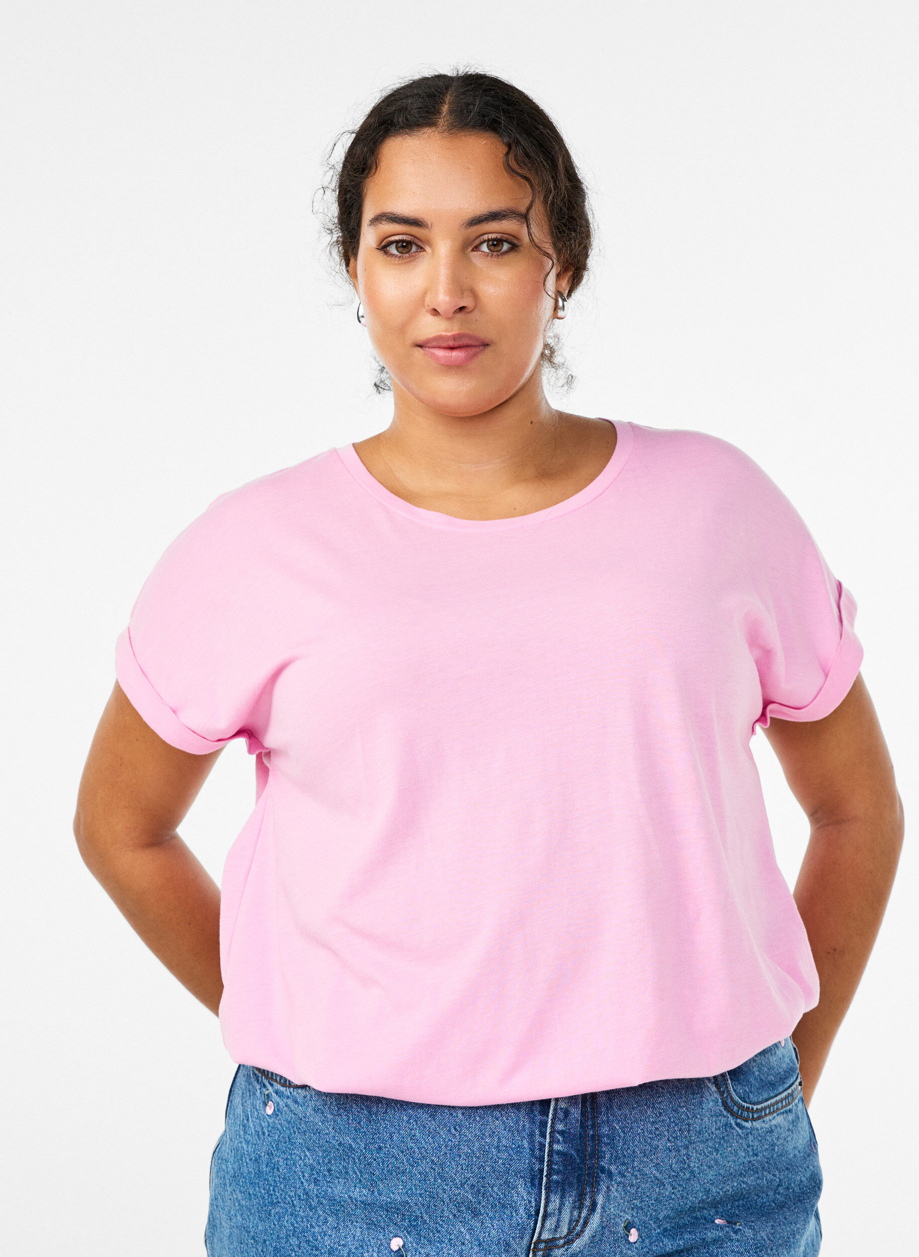Zizzi 2-pack T-shirts met korte mouwen, Roze, Model image number 0