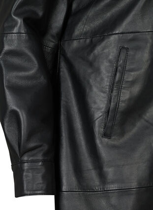 Lange blouse jas in leer, Black, Packshot image number 3