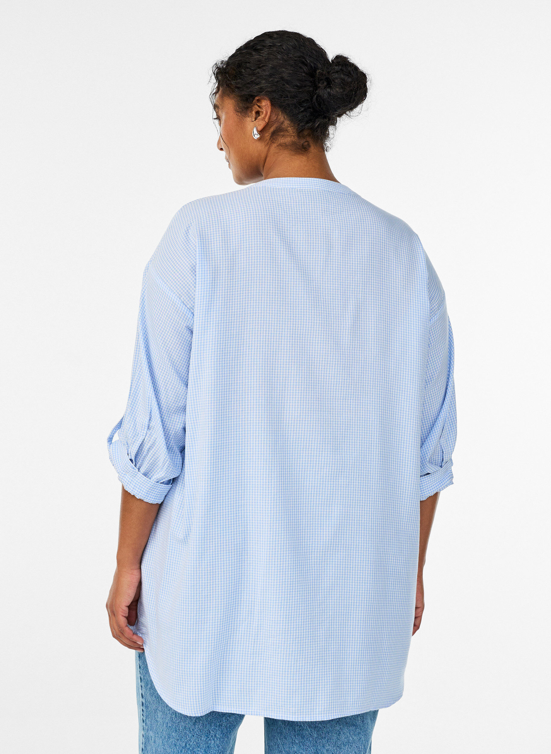 Zizzi Geruite tuniek met 3/4 mouwen, Blauw, Model image number 2