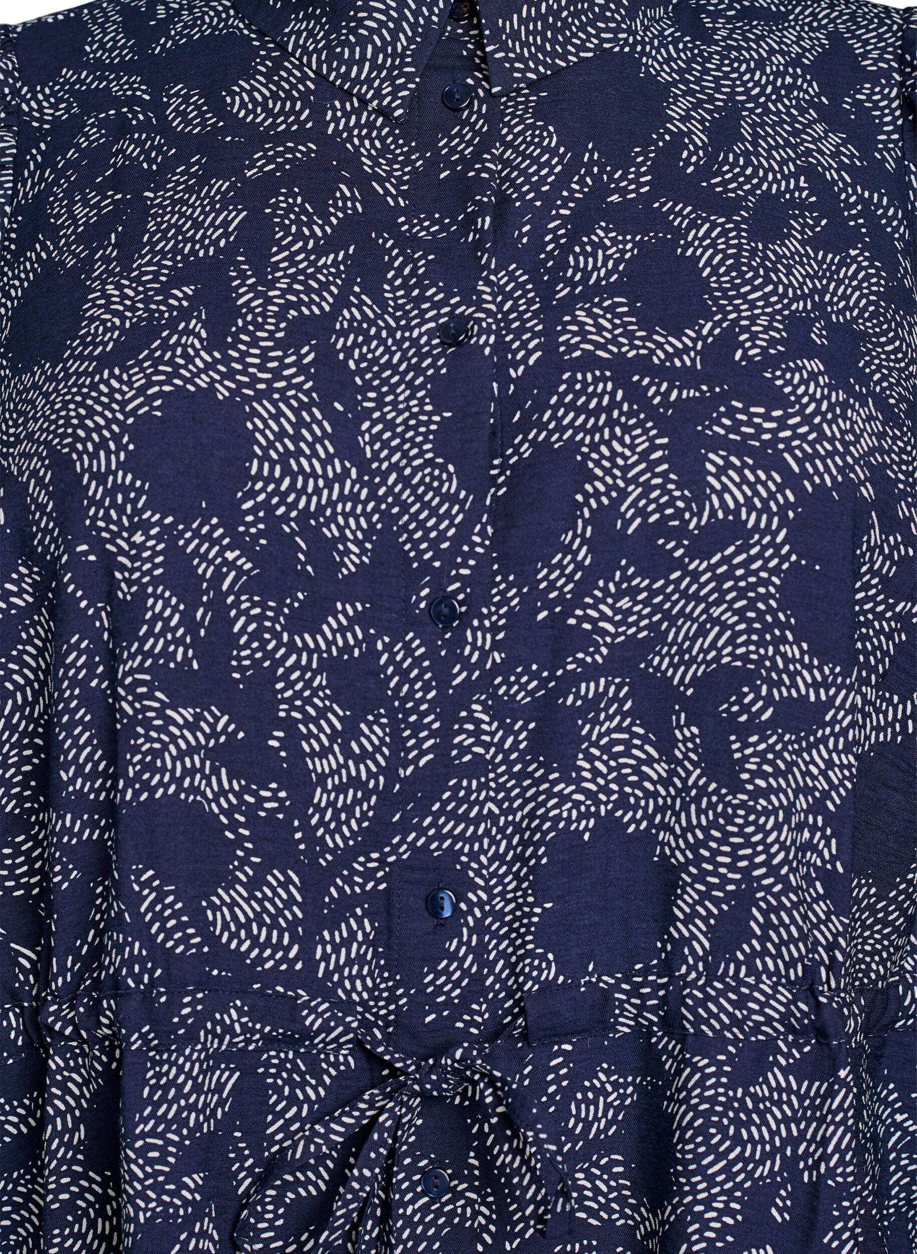 Zizzi Shirt jurk met strikceintuur en print, Blauw, Packshot image number 2