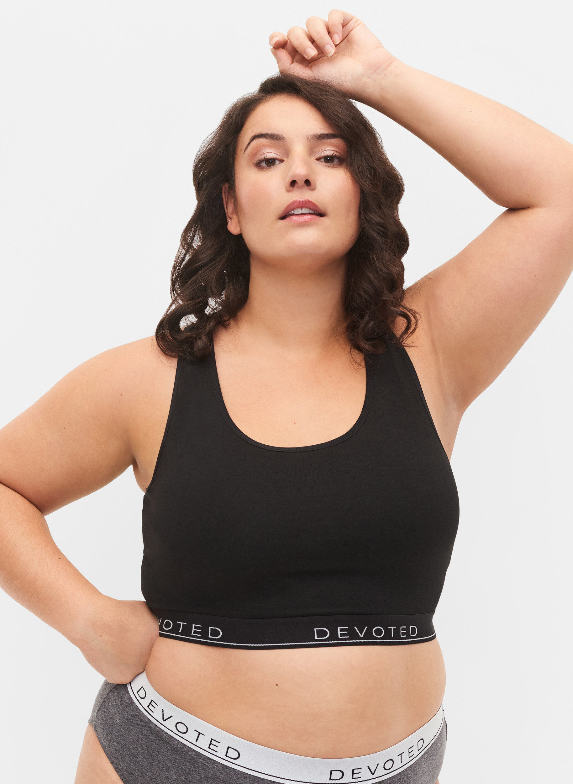 Zizzi Katoenen bh met ronde hals, Black/Upper Font, Model image number 0