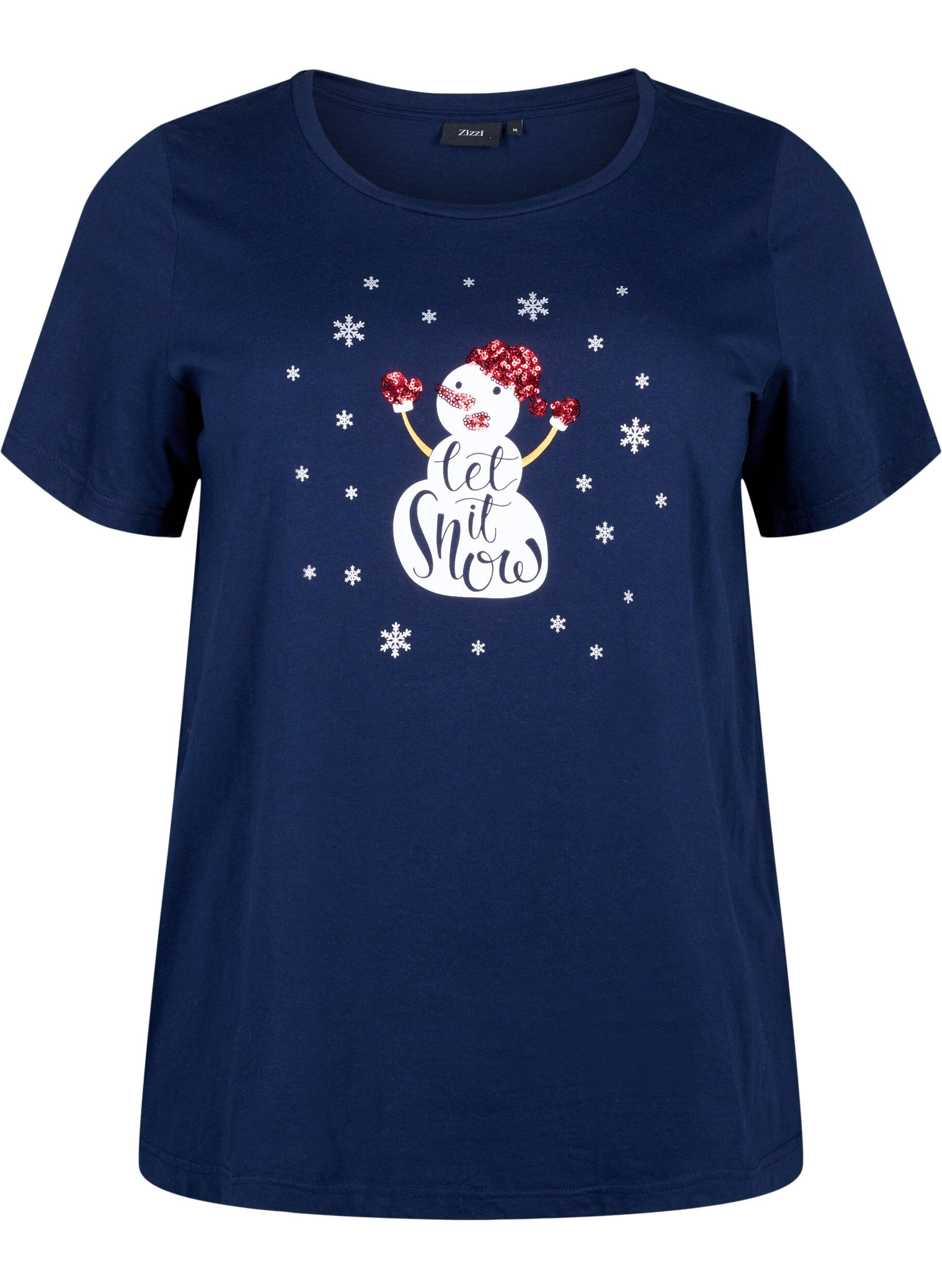 Zizzi Kerst T-shirts in 100% katoen, Navy B. w. LetItSnow, Packshot image number 0