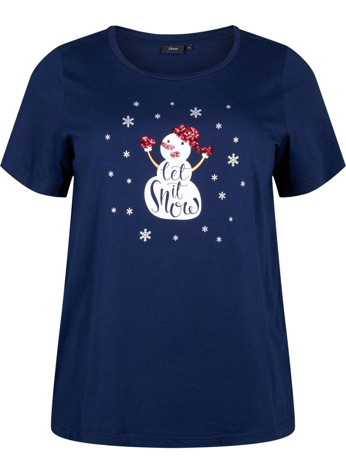 Kerst T-shirts in 100% katoen, Navy B. w. LetItSnow, Packshot image number 0