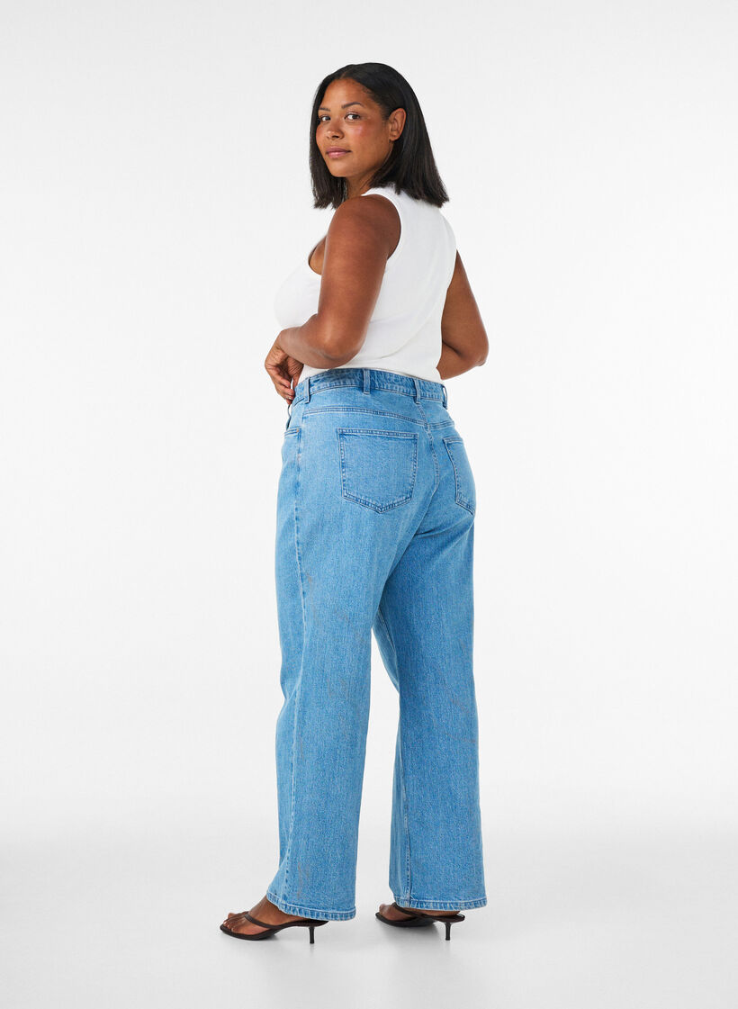 Wide-leg jeans met hoge taille, Blauw, Model