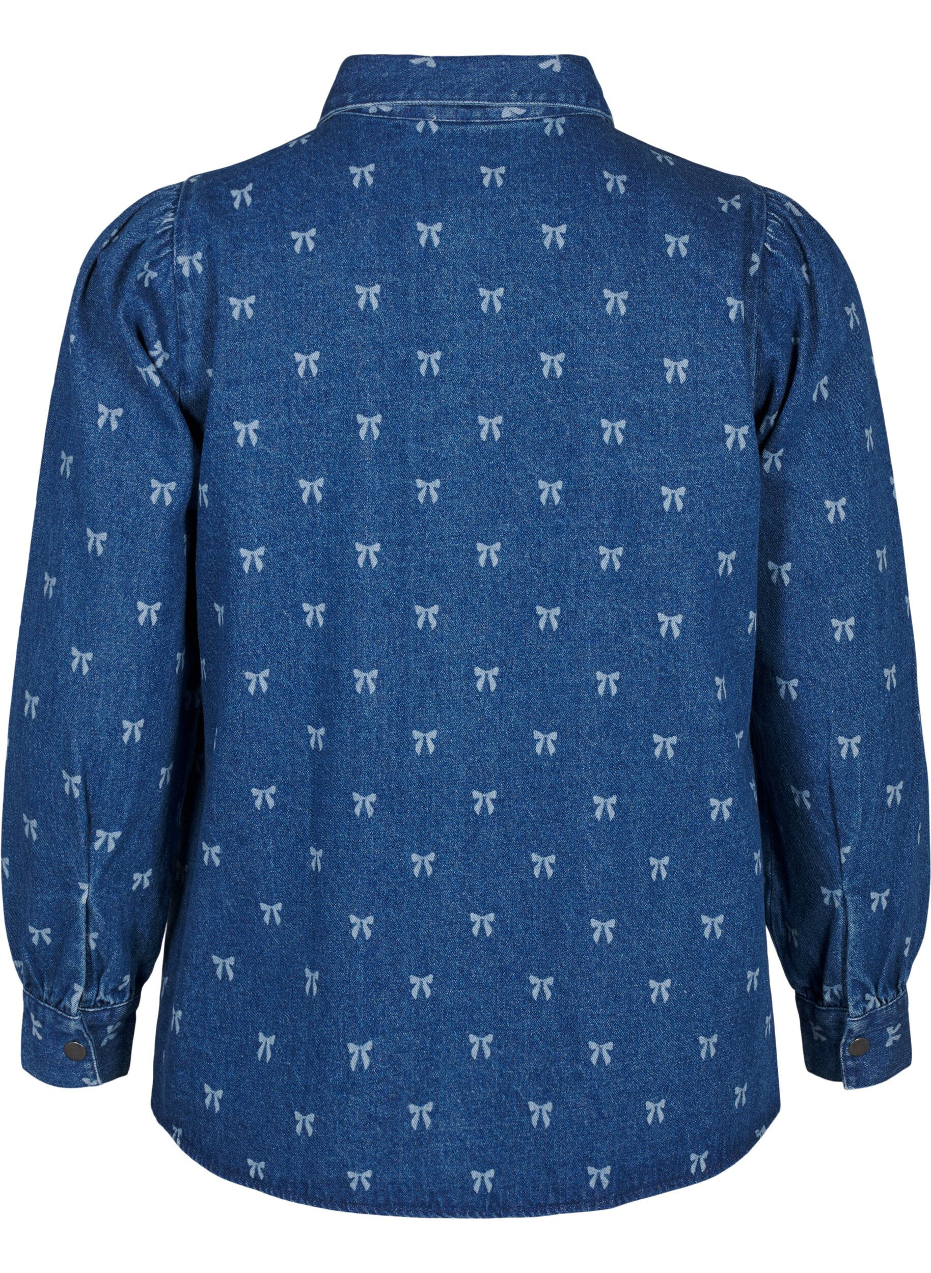 Zizzi Denim overhemd met strik, Denim Blue W. Wh.Bow, Packshot image number 1