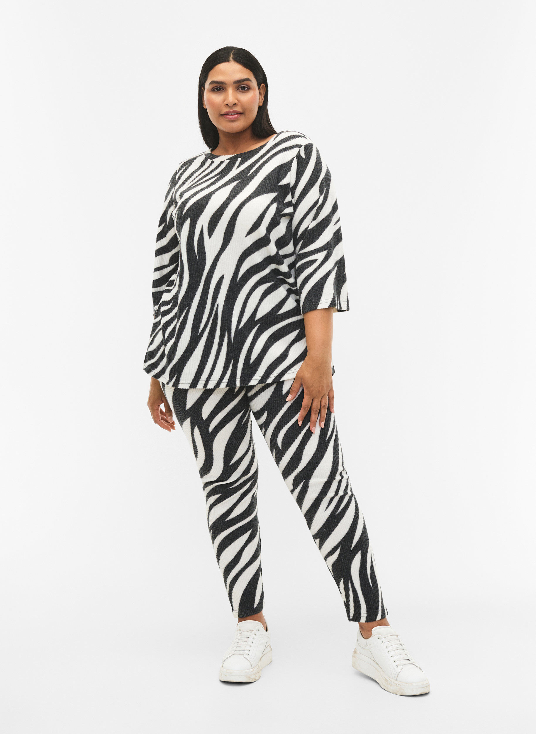 Zizzi Leggings met zebraprint, White Zebra, Model image number 0
