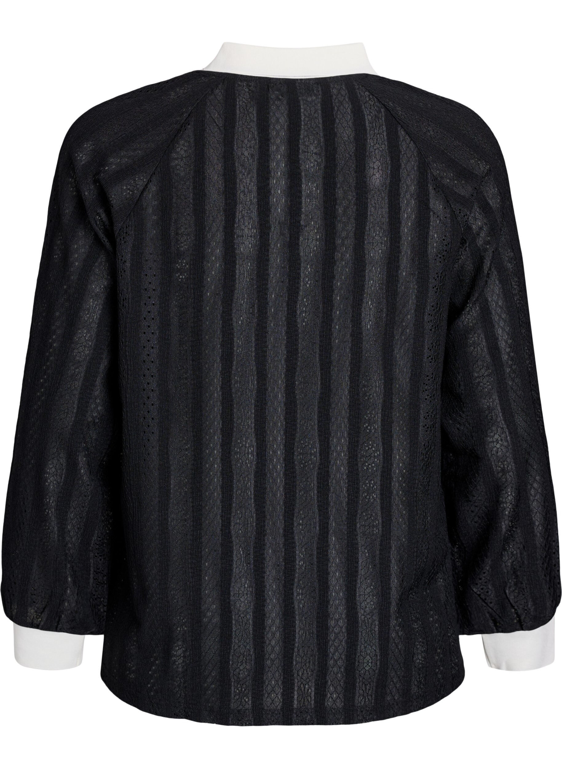 Zizzi Jersey blouse met een textuur en contrasterende details, Zwart, Packshot image number 1