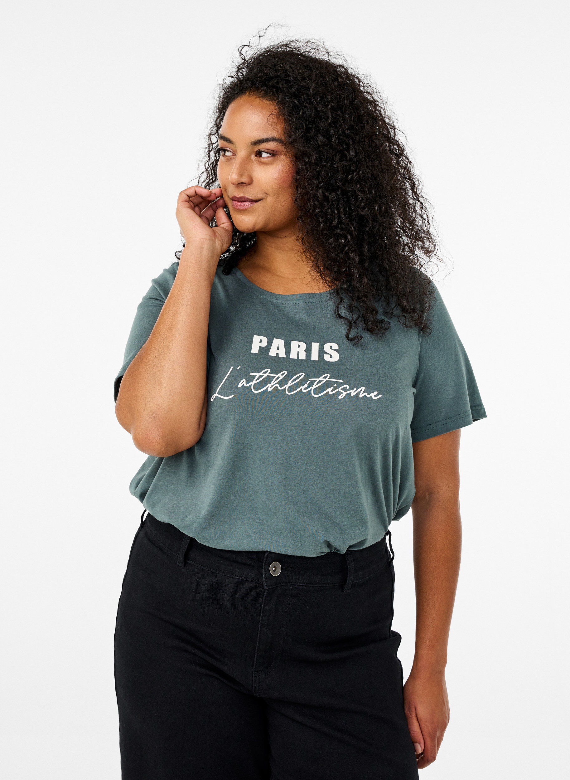 Zizzi FLASH - T-shirt met motief, Groen, Model image number 0