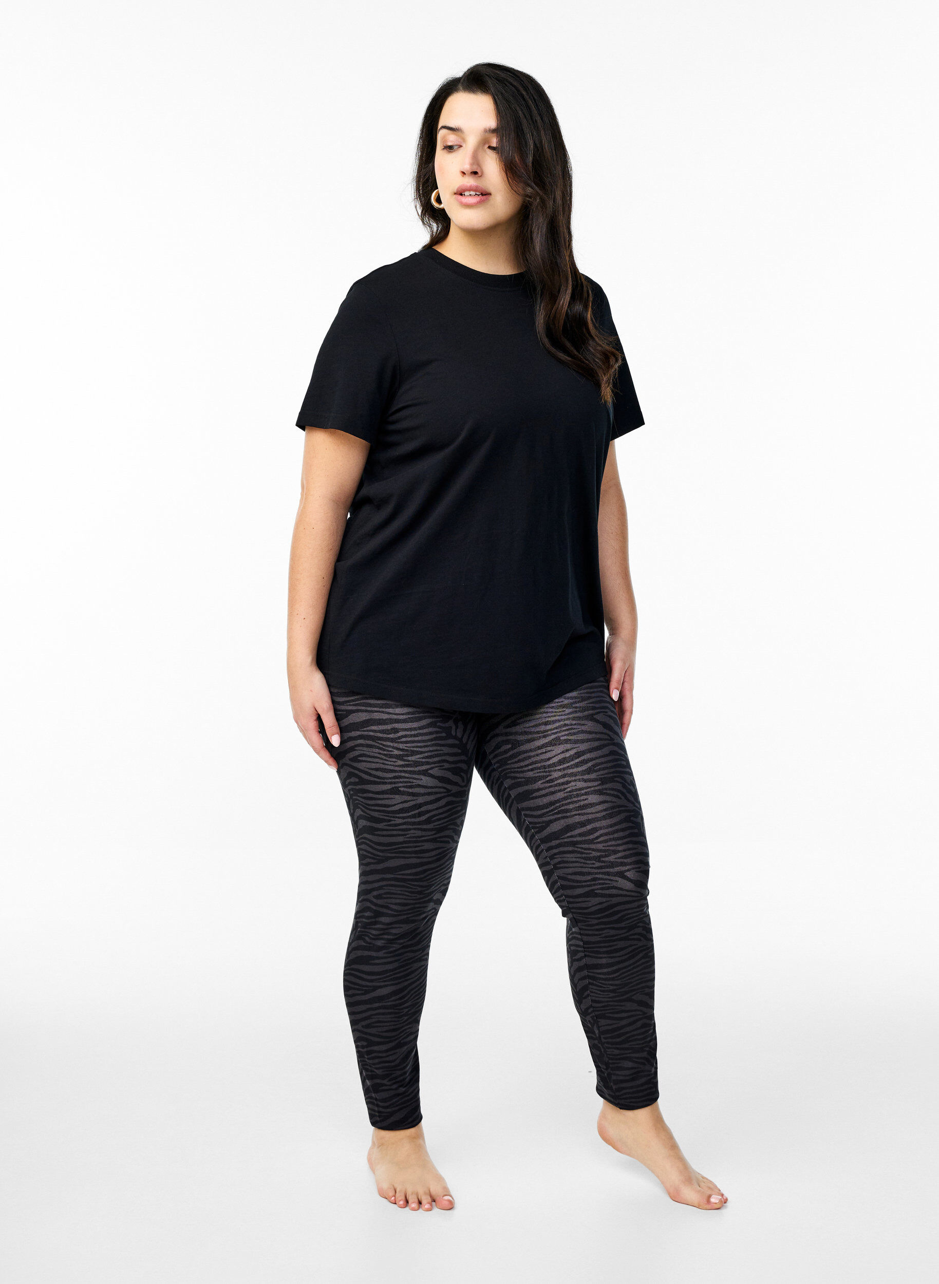 Zizzi Viscose leggings met print, Zwart, Model image number 1