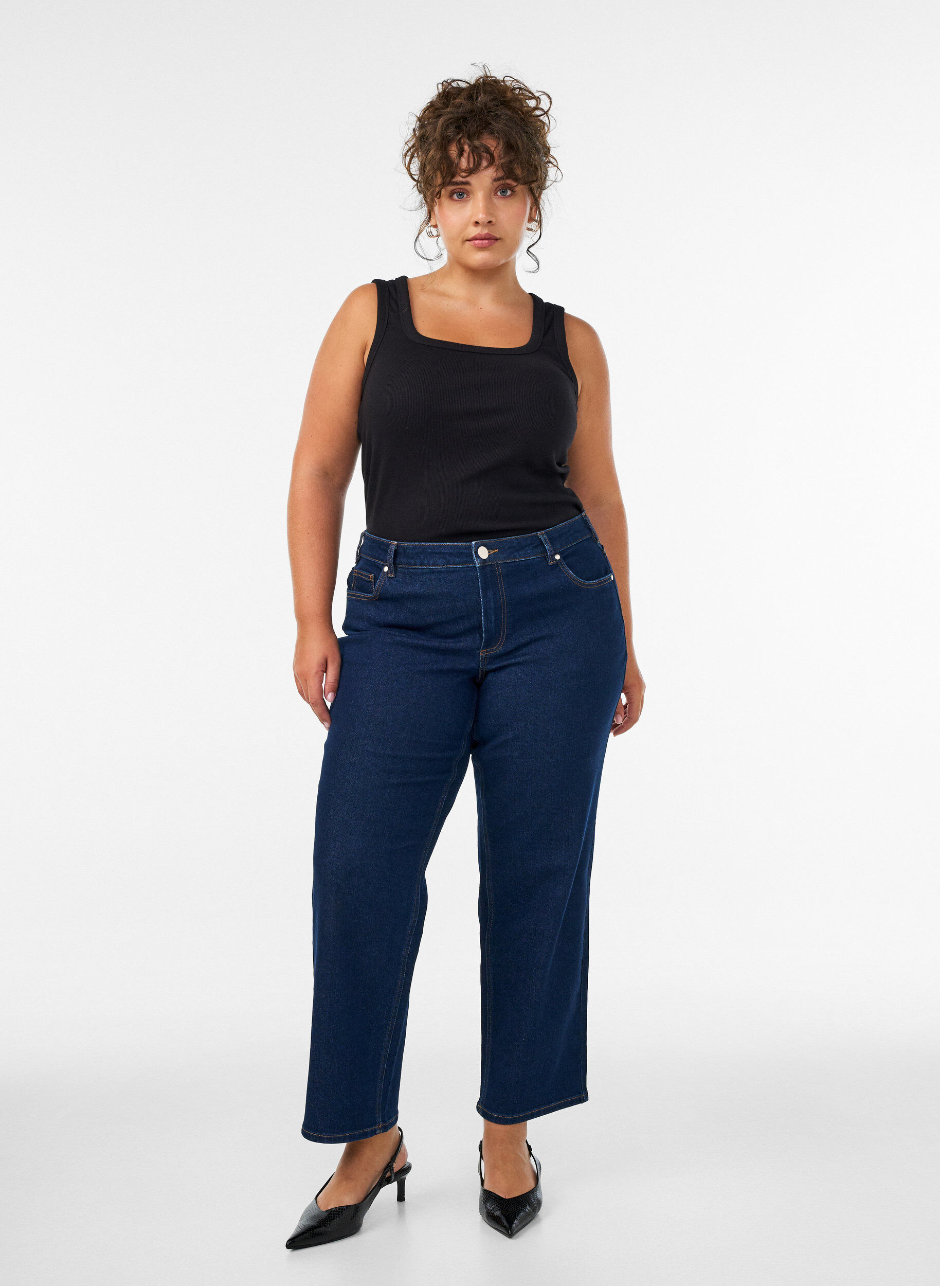 ZizziGecropte straight-fit jeans met een normale taille, Blauw, Model image number 0
