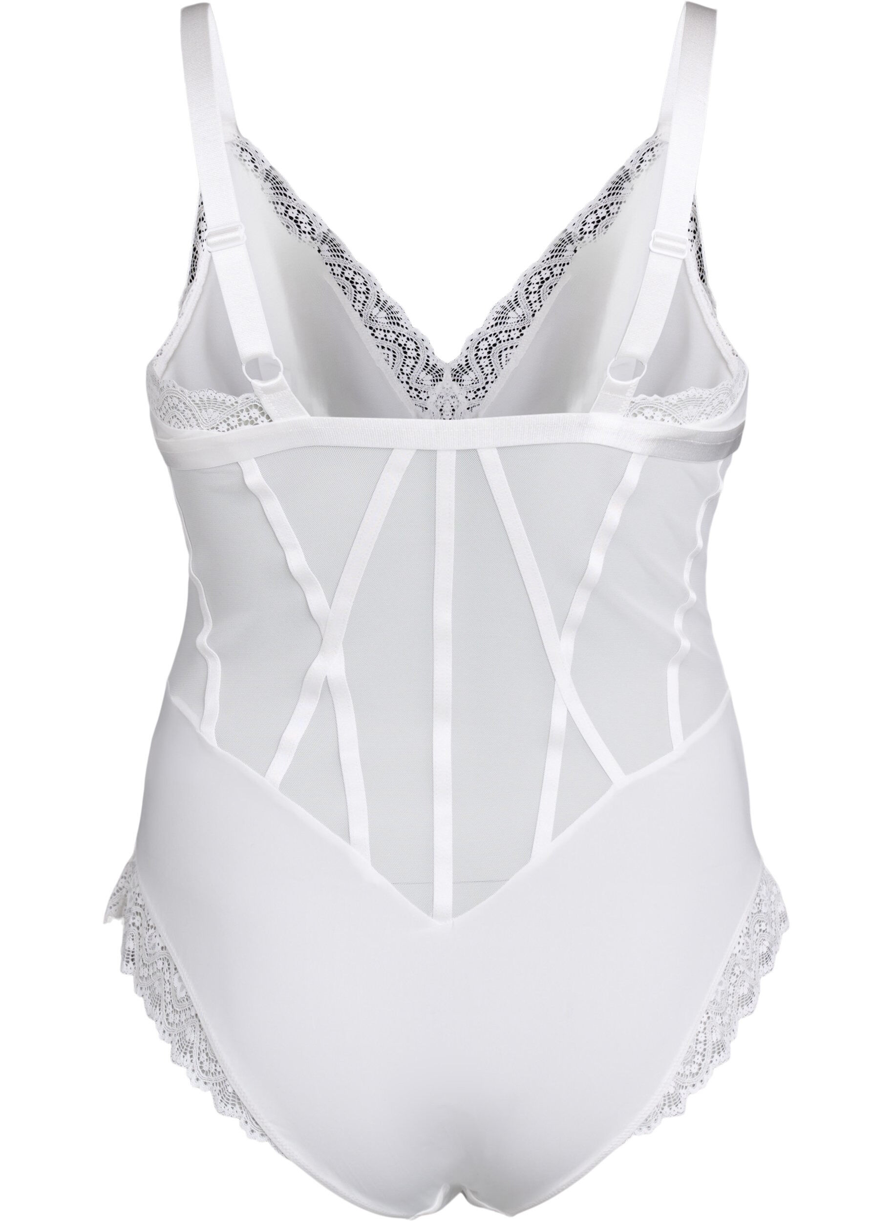 Zizzi Bodysuit met kanten en stringdetails, Wit, Packshot image number 1