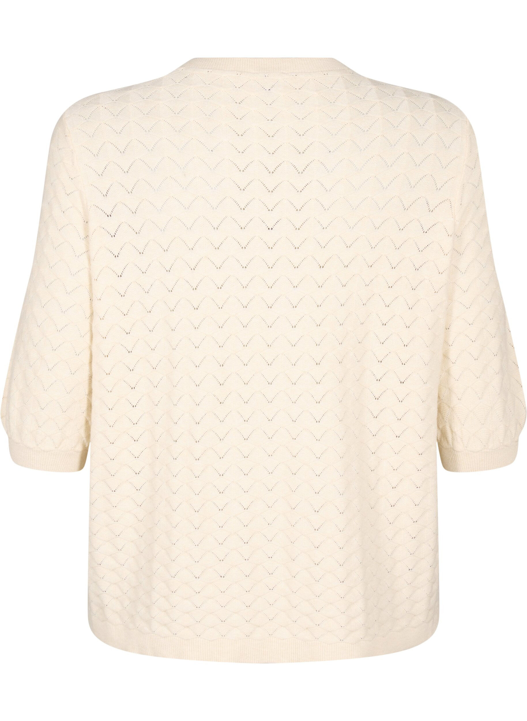 Zizzi Gebreide blouse met opengewerkt patroon en korte mouwen, Birch Mel., Packshot image number 1