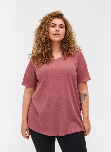 T-shirt met korte mouwen in rib, Apple Butter, Model image number 0
