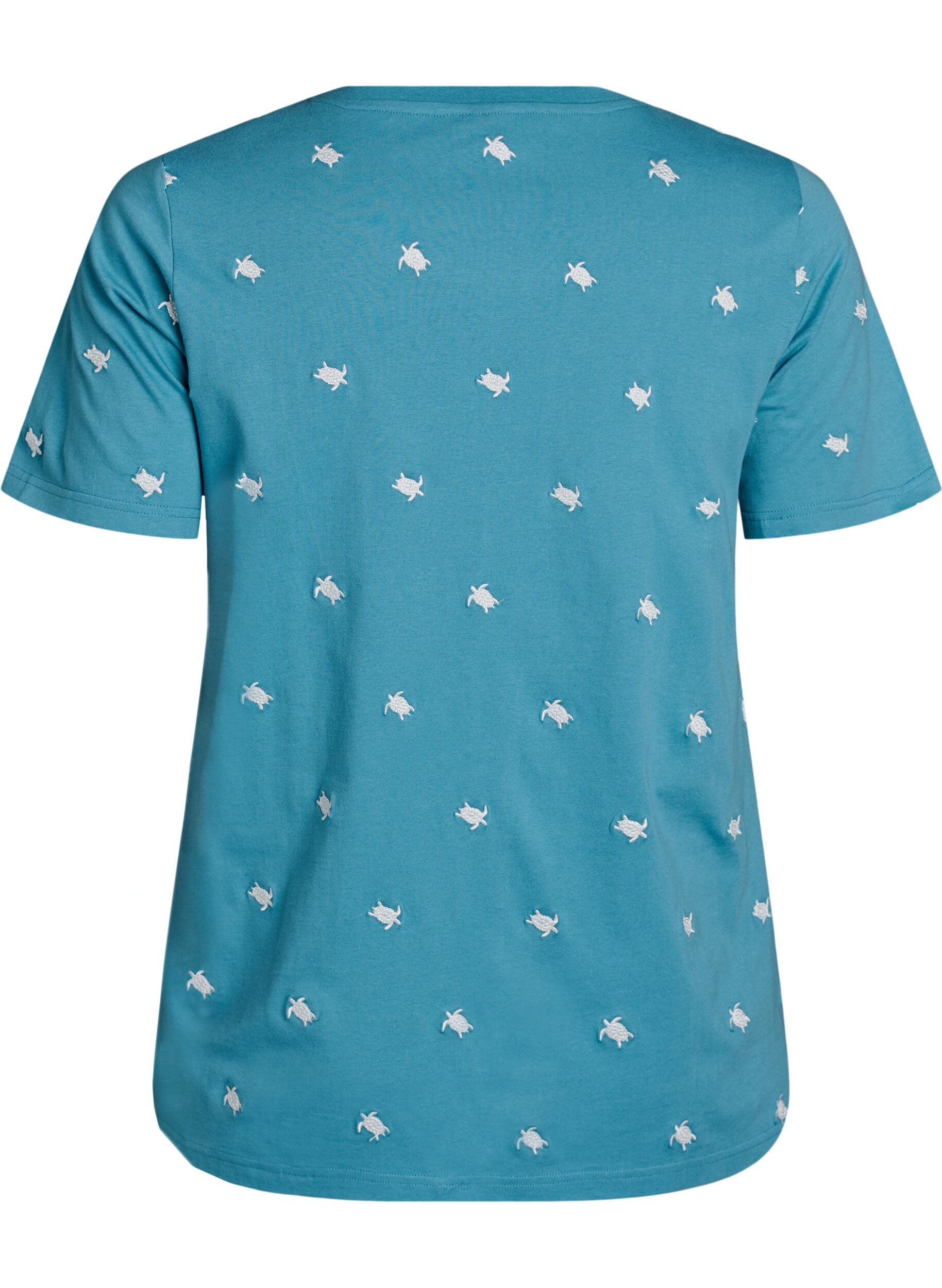 ZizziT-shirt in biologisch katoen met geborduurde motieven, Blauw, Packshot image number 1