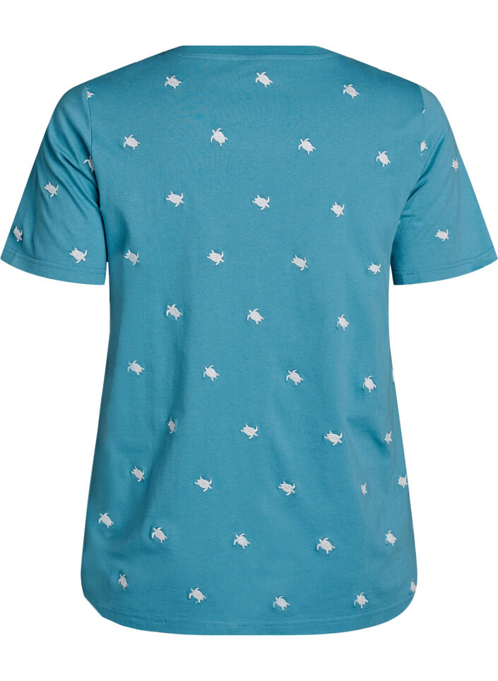 T-shirt in biologisch katoen met geborduurde motieven, Blauw, Packshot image number 1