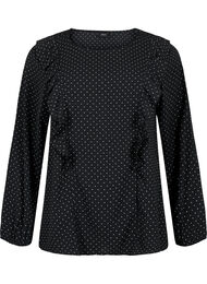 Blouse met lange mouwen en ruches, Black Dot