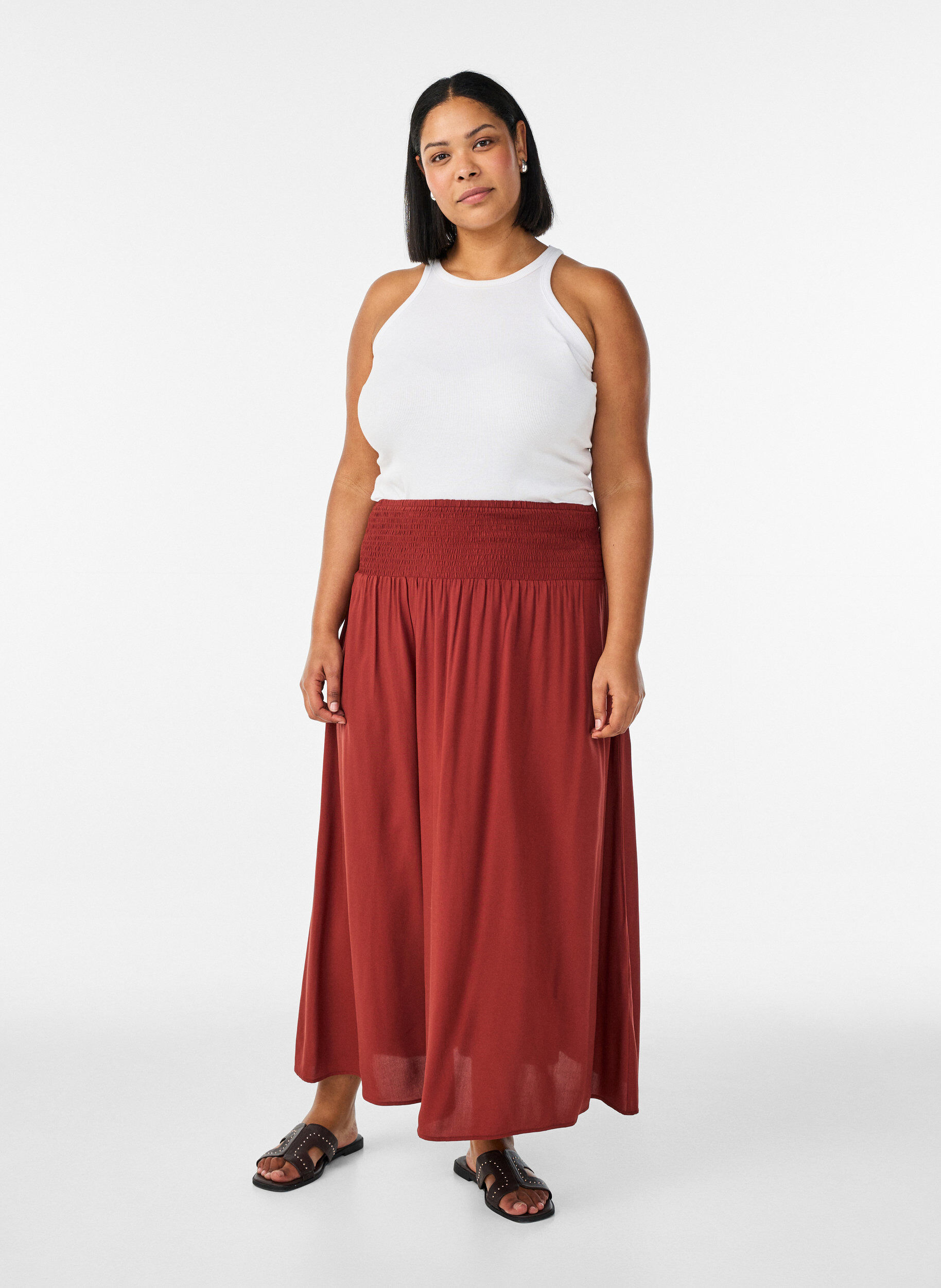 Viscose maxi-rok met smock, Rood, Model
