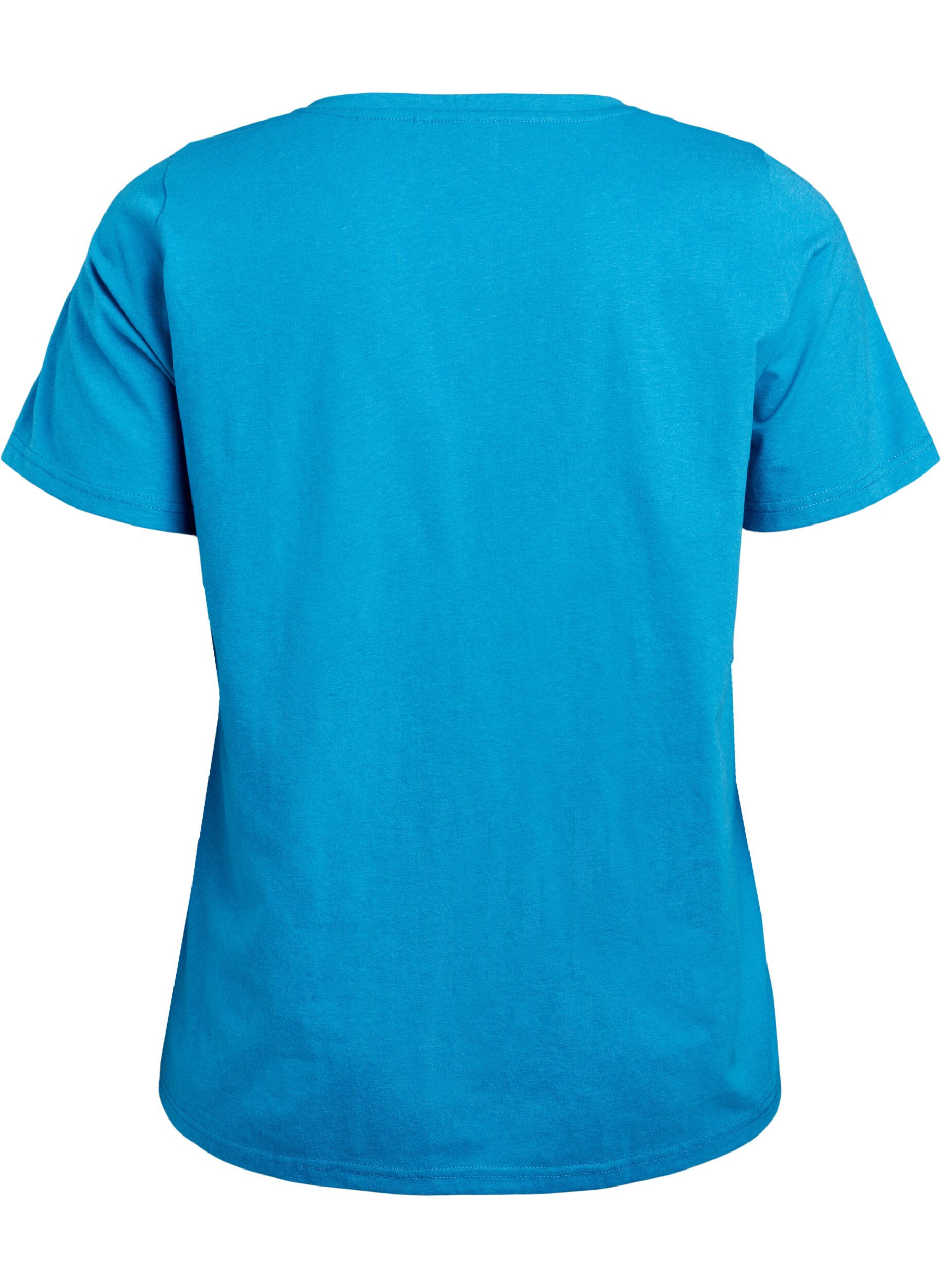 Zizzi FLASH - T-shirt met V-hals, Blauw, Packshot image number 1