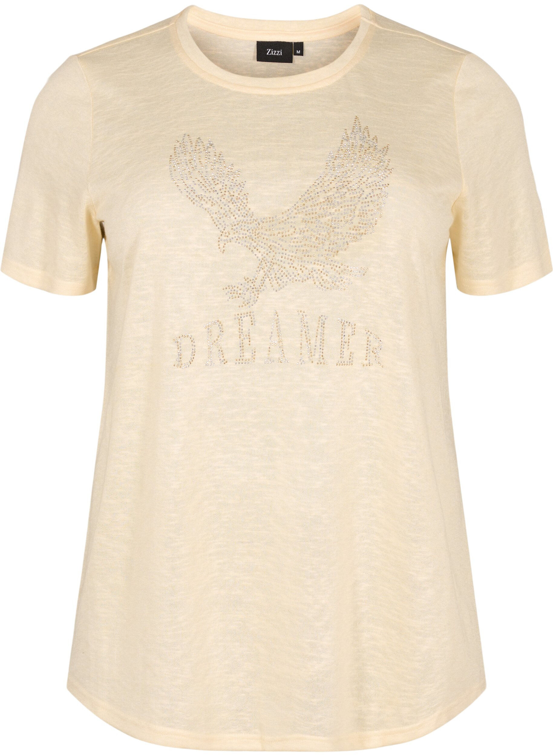 Zizzi T-shirt met klinknagels en ronde hals, Buttercream, Packshot image number 0