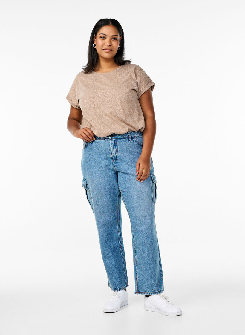 Losse pasvorm cargo jeans met hoge taille, Light Blue, Model image number 0