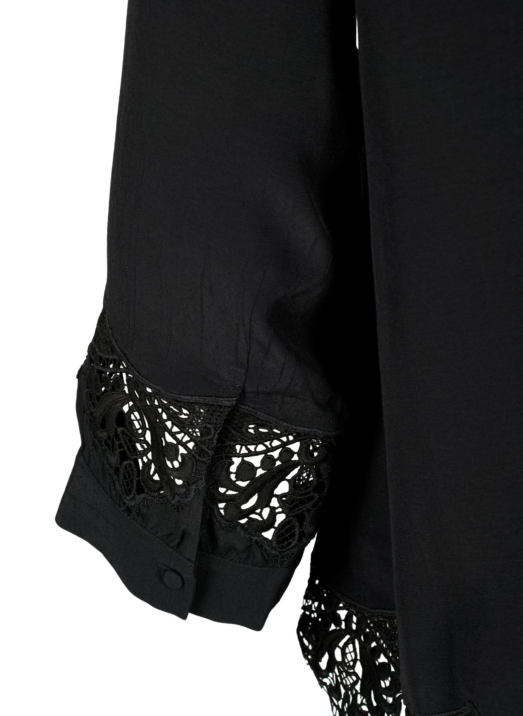 Zizzi Viscose shirt met 3/4 mouwen en borduurdetails, Black, Packshot image number 3