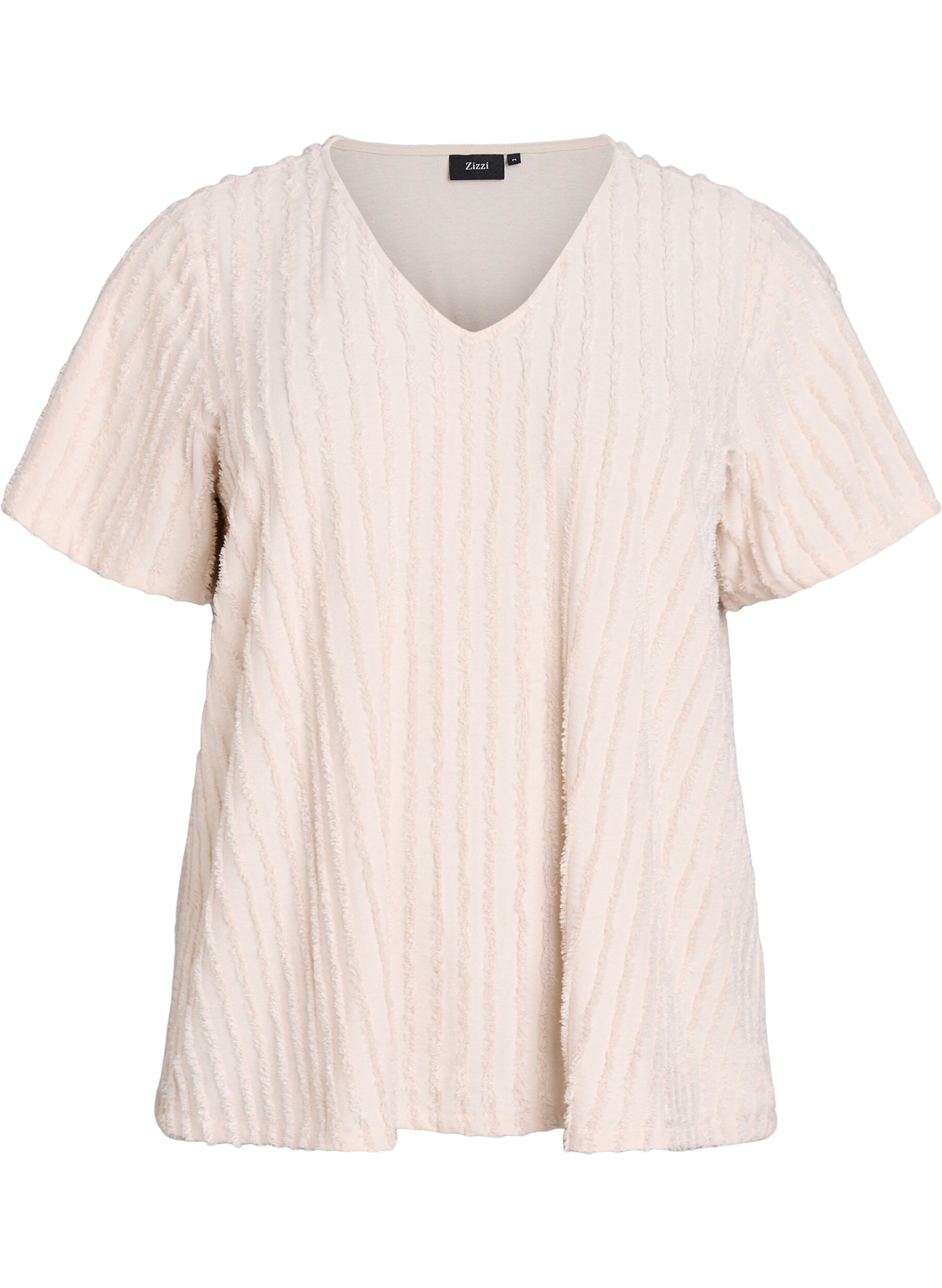Zizzi Blouse met korte mouwen en strepentextuur, Beige, Packshot image number 0